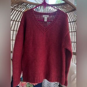 L.L. Bean Burgundy V-Neck Sweater Cozy Knit wool blend